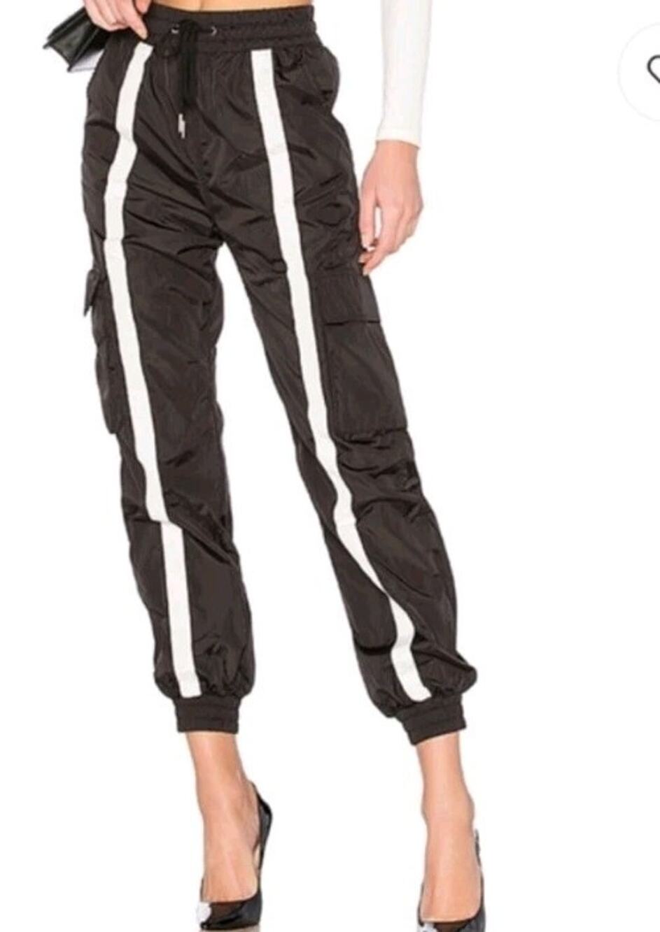Danielle Guizio Black White Cargo Joggers Tracksuit Pants Women Xs Nylon